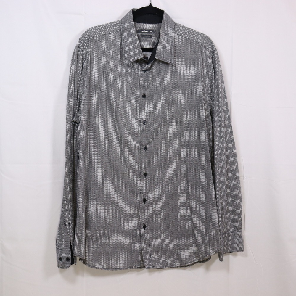 Celio Button Down Shirt XXL Gray Mens Extra Slim Fit Geometric Casual
